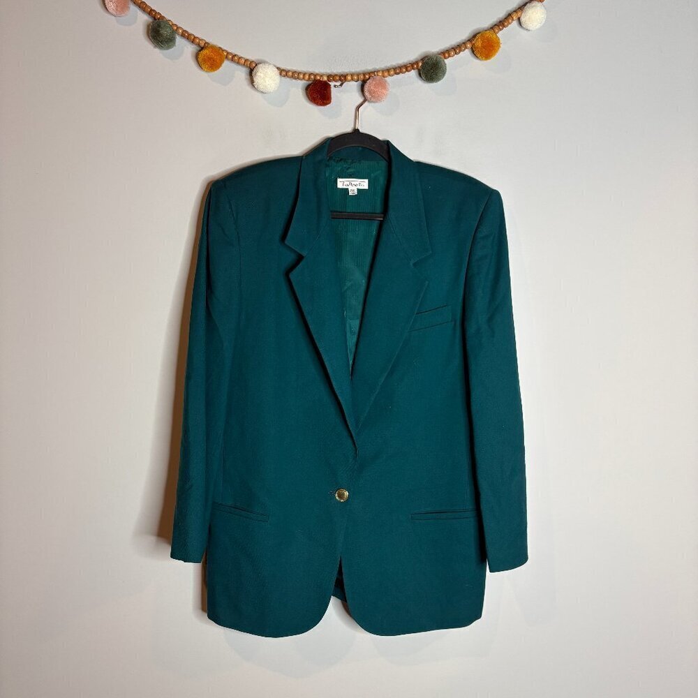 Vtg Talbots green teal wool blazer jacket